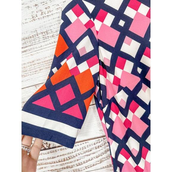 Eliza J Women's Geometric Short Sleeve Stretch Sheath Dress Pink Blue Size 4P - Picture 5 of 14